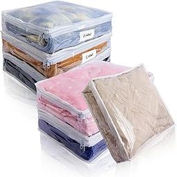 Clear Zippered Storage Bags 6 Packs - Plastic Organizer for Sweaters, Blankets, Linen, Bed Sheets, Quilts, Clothes, Pillows (12 x 12 x 4 Inch)-30