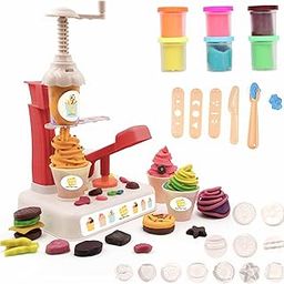 Chanak Play Dough Ice Cream Maker Set, Safe Non-Toxic Dough Kitchen Ice Cream Maker Including 6 Color Dough Tubes Each 50g for Boys Girls, Above 3+ Age (White)-1