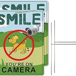 Funny Smile You're On Camera Yard Signs with Stakes, 2 Pack 12"x9" Double-Sided Security Camera Signs with Metal Stakes, Video Surveillance Signs-image-39
