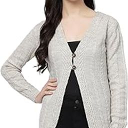 Women Cardigan Sweater for Winter Woolen Acrylic Full Sleeves V-Neck Cable Design Cardigan Sweater for Women Winter Stylish-image-80