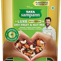 Tata Sampann Luxe Dry Fruit & Nut Mix, 200g, Source of Protein, Magnesium & Phosphorus, Rich in Dietary Fiber, Flavourful & Crunchy Snack, Almonds, Cashews, Green Raisins, Black Raisins, Pistachios, & Cranberries-75
