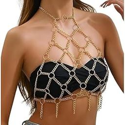 Decorative Body Chain Harness, Gold Tone Metal, Fashion Accessory-picture-13