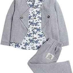 Boy's Cotton Floral Shirt With Attached Jacket Pant Set-image-4
