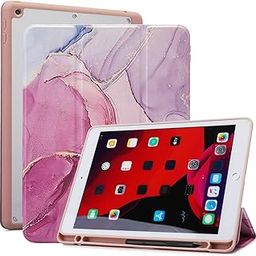 SwooK Case with [Pencil Holder] Smart Cover With Transparent Back ( Soft Edge ) for iPad 10.2 inch iPad 9th 8th 7th Generation 10.2" iPads 2021 2020 2019 Launch A2603 A2604 A2605 A2270 A2428 A2429 A2430 A2197 A2198 A2200 Flip Cover Case - Pink Marble-image-75