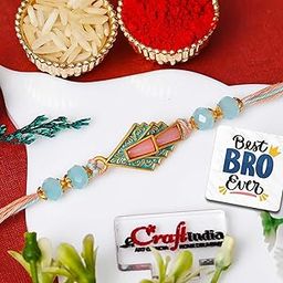 eCraftIndia Designer Fancy Rakhi for Brother | Raksha Bandhan Rakhi for Bhai Bhaiya | Best Bro Ever Fridge Magnet | Roli Chawal Pack-8