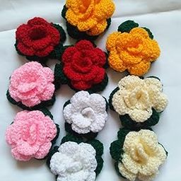 Crochet Flowers | Rose Handmade Crochet Flowers Multicolor 5cm long| Combo of 10 flowers | Handmade by Zealza (Multicolor 2)-image-47