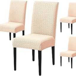 House of Quirk Elastic Jacquard Chair Cover Stretch Removable Washable Short Dining Chair Cover Protector Seat Slipcover (Pack of 4, Cream)-image-69
