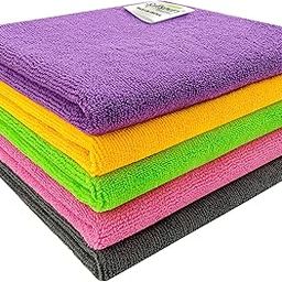 SOFTSPUN Microfiber Cloth 5pcs 40x40cms 340 GSM Multi-Color! Thick Lint & Streak-Free Multipurpose Cloths Automotive Microfibre Towels for Car Bike Cleaning Polishing Washing & Detailing.-11