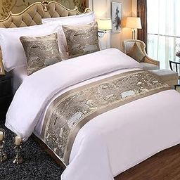 QFWMCW Modern Golden Bed Runner Scarf Flower Hotel Satin Jacquard Bed Cover Bed Scarves Bedding Scarf Protection Decoration for Bedspread King Size-image-39