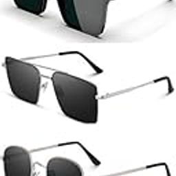 Unisex combo offer pack of 5 shades Unisex Fashion Sunglasses Set, 5 Pairs, Metal Frame, Black and Silver - Combo5-2335-image-64
