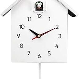 UJEAVETTE Cuckoo Wall Clock Modern Bird House Hanging Watch Home School Office White-17