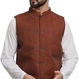 Men's Traditional Cotton Nehru Jacket/Waistcoat (40, Brown)-image-67