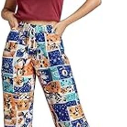 Women's Abstract Geometric Print Pyjama Pants, Wide-Leg Style, Multicolor Pattern, Elastic Waist with Drawstring-22