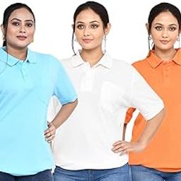 Bharat Women's Combo Solid Pattern Honey Cotton Polo T-Shirt Combo | Collar Tshirt with Half Sleeves | Plain Regular Fit Casual Tshirt for Women - Pack of 3 | Multicolor, (Size - M to XXL)-image-11
