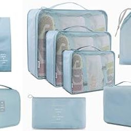 Lightweight 8 Pcs Packing Cubes System, Travel Storage Packing Organizers Laundry Bags Compression Pouches for Luggage (Upgraded Blue)-image-93