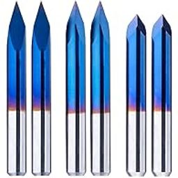 10pcs Triangular CNC Router Bits Set, 20/30/45/60/90 Degree 0.1mm Engraving V-Bits, 1/8” Shank Nano Blue Coating Sharp Pyramid Bits for Acrylic Wood MDF Aluminum Lettering (Each 2pcs)-16