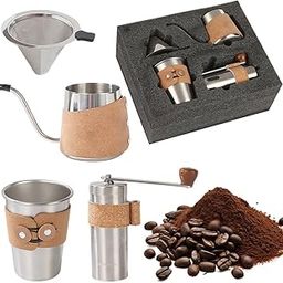 Supvox® 4Pcs Pour Over Coffee Gift Set Classic Stainless Steel Pour Over Coffee Kit Camping Coffee Brewing Kit Includes Metal Filter for V60, Gooseneck Kettle, Coffee Hand Grinder, Coffee Mug-image-39