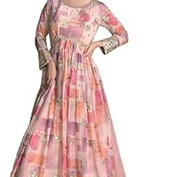 Women's Peach TP Silk Stitched Top With Chinon Dupatta Full Sleeve Embroidered Anarkali Gown (ME-1188)-20