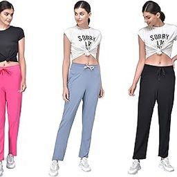 Women's Cotton Solid Pyjama/Track Pants, Black and Light Blue and Pink Color(Combo Pack of 3)-picture-19