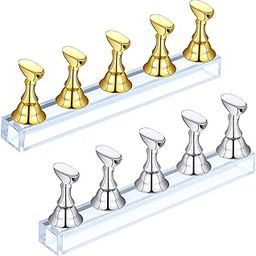 2 Sets Acrylic Nail Display Stand - Tip Practice Stand With Magnetic Holder for DIY Nail Art and Manicure Tools (Gold and Silver)-2