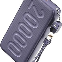 Ambrane 20000mAh Powerbank with in-Build Type C Cable, 22.5W Fast Charging, USB & Type C Output, Power Delivery, Quick Charge for iPhone, Android Mobile & Tablets, Earbuds, (Stylo N20, Purple)-20