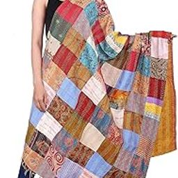 Silk Multicolor Reversible Kantha Patchwork Assorted Dupatta For Girls And Women, Free Size-48