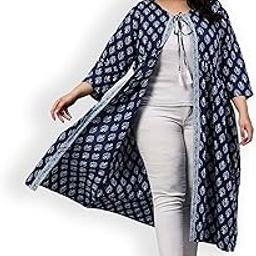 Women's Plus Sizes Pure Cotton Front Open Longline Printed Shrug Top (2XL to 7XL)-1