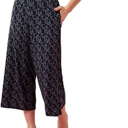 EA64 Quick Dry 4 Way Stretch Antimicrobial Mid Rise All Over Print Crop Length Palazzo Pants for Women with Side Slit, Relaxed Fit and Invisible Zipper Pocket-image-35