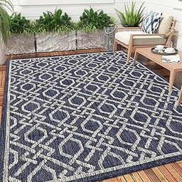 LUXLOOM Modern Outdoor Rug 4'x5'3'' Geometric Patio Rug Non Shedding Easy Cleaning Entryway Rug Indoor Outdoor Stain Resistant Carpet for Balcony Deck Backyard Porch 4'x5'3'' Geometric|Blue-image-41