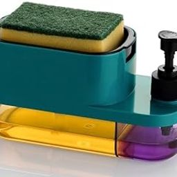 SR Plastic 3 in 1 Soap Pump Dispenser Dish Soap Liquid Dispenser Sponge Holder Dish Soap Pump Dispenser for Kitchen Sink Countertop Kitchen Bathroom (Multi-Color)-image-25