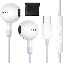 ZENIPER USB C Headphones for iPhone 16/16 Plus/16 Pro/16 Pro Max, iPad Pro, Galaxy S24 Ultra, Pixel 8 with Mic Volume Control, Wired Earbuds, USB Type C, White-3