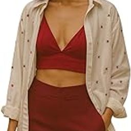 Women's Cotton Embroidered Shirt with Padded Bralette Combo | Casual Co-ord Set Top | Stylish Two-Piece Topwear-image-44