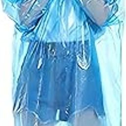 Disposable Rain Poncho, Full Length, Hooded, Blue Transparent-image-86