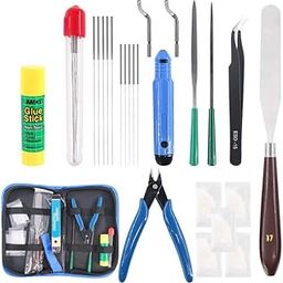REES52 24Pieces 3D Printer Nozzle Cleaning Tool Kit, Including 0.35mm 0.4mm Cleaning Needles, Palette Knife, Deburring Tool, Tweezer, File Tool, Grease Packets, Wire Cutter, Glue Stick-21