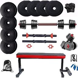 Bodyfit Home Gym Set (16kg -100kg) Weight Plate +Multi Extension Barbell Rod, 2 New Star Dumbbell Rods+ Leg Support Dual Flat Bench for Home Workouts. (40Kg Weight Plates)-24