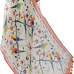 Bird & Floral Printed Linen Dupatta for Women | Lightweight Ethnic Dupatta | Soft & Breathable Fabric |-image-34