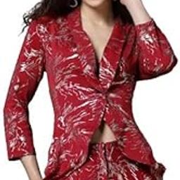 Women Blazer Women Red Foil Printed Single-Breasted Party Blazer-image-28
