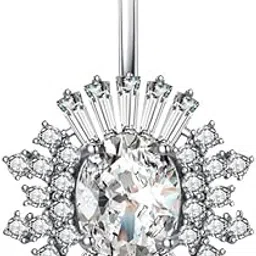 mastyle Diamond Zircon Sunflower Belly Button Ring | Stainless Steel Navel Piercing Jewelry for Women-picture-4