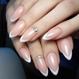 FWS Artificial fake Press On Nails Art Set (Set Of 20) Reusable Nails Extension,BridalNails,Stick-On Nails,Manicure Art Set, AcrylicNails,False Nails,DesignerNails | Nail Glue, Nail file, cuticle pusher, cleaning wipe | Glossy Nude French Studded Shape Long Stiletto-image-99