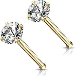 316L Stainless Steel Gold Plated No-Tarnish No-Rusting 3mm Prong Set Nose Stud For Women And Girls (NR0348) 2 Pcs-image-32