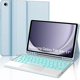 Keyboard Case for Samsung Galaxy Tab A9 Plus 11 inch 2023, Detachable Bluetooth Wireless Keyboard with 7-Color Backlit Trackpad for Galaxy Tab A9+ 11'', Flip Stand Case, Rechargeable, Light Blue-image-58