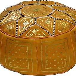 Moroccan Pouf Ottomans Hand Made Leather Luxury Footstools Cover Orange-image-80