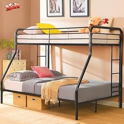 Full Bunk Bed for Adults Teens, Modern Style Metal Bunk Beds Twin Over with 2 Ladders and Length Guardrail,Weight Capacity 600LBS, Easy Assemble (Black)-image-76