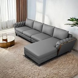 BRAXTON Dennis 6 Seater RHS L Shaped Sofa Set for Living Room (Dark Grey Fabric) Premium Fabric Sofa Set-image-106