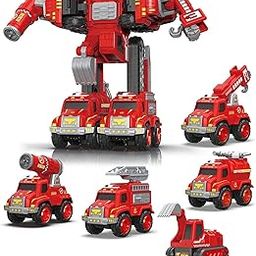 Kidology 5 in 1 Fire Robot Toys Firetruck Vehicle Building STEM Car Toys Robotic Vehicle Action Figures - DIY Toy for Boys & Girls, Birthday Gift for Kids Ages 3+-16
