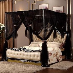 DIVAYANSHI Mosquito Net Polycotton 4 Corners Post Canopy Netting Bed Curtain (Black 86" Wx78 Lx82 H)-8