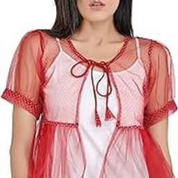 Floral Polka Printed Pearl Embellished Cotton Net Jacket Style Women Short Shrug-image-2