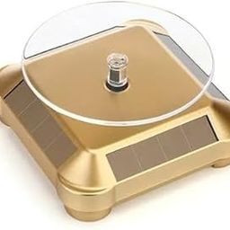 Solar Rotating Display Stand with Clear Cover, 360-Degree Turntable, Gold-image-16