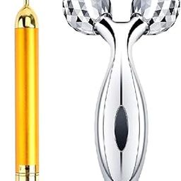 MIRARIYA 24k Gold Energy Beauty Bar Electric Vibration Facial Massage V shape Roller Waterproof Face Skin Care T-Shaped Anti Wrinkle Massager for Forehead Cheek Neck Clavicle Arm and 3D Manual Solar Powered Face Body Roller Massager-picture-39