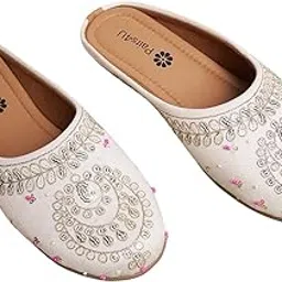 pairs4u Women's Mojari Jutti Ethnic Punjabi Juttis Traditional Flat Embroidered Canvas Fancy Bellies Comfortable Sole for Womens & Girls-picture-1
